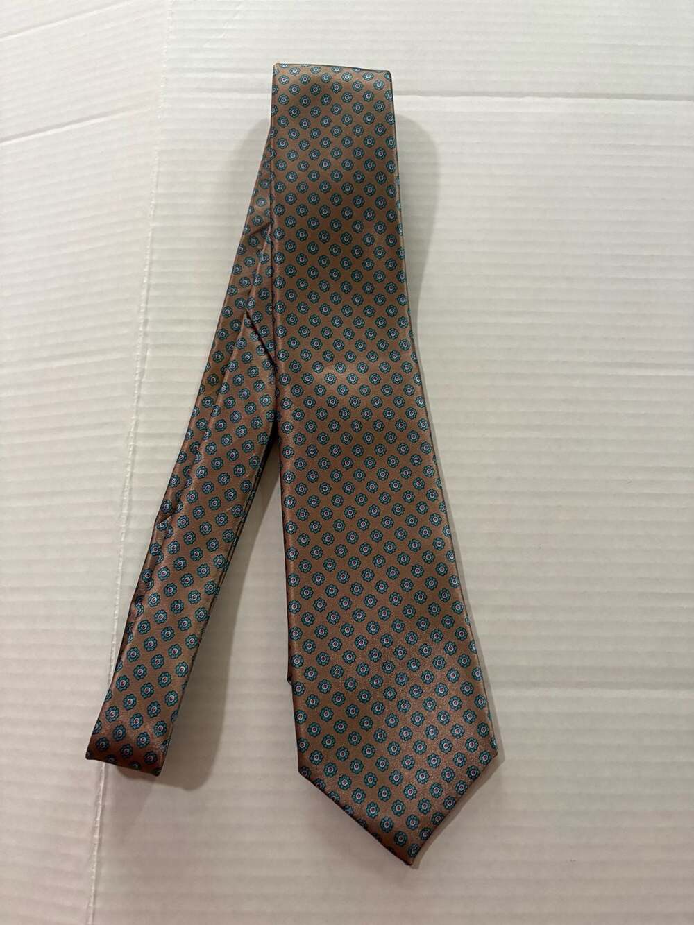 Buckingham Silk Necktie Brown Blue Medallion Floral Pattern